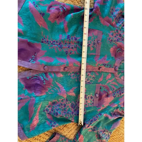 80's Vintage NORA NOH cropped silk Blazer floral abstract Size 16 - Picture 6 of 8